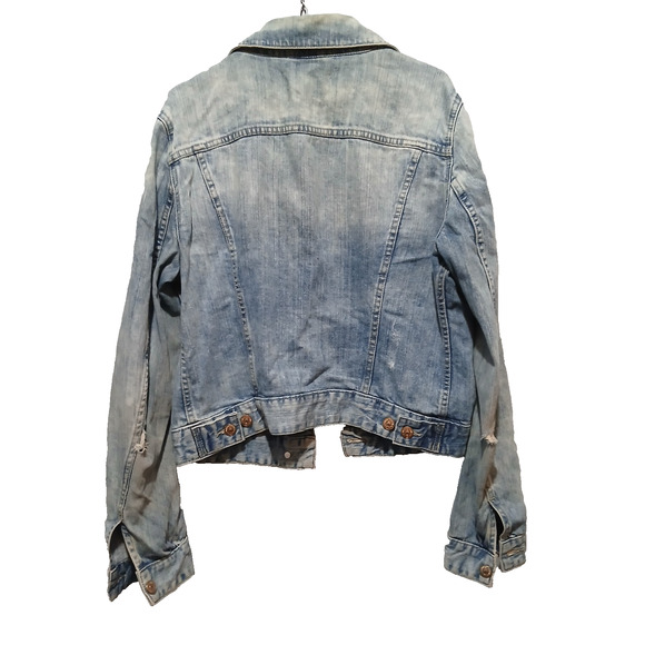 H&M Denim Jean Jacket Womens 8 Trucker 100% Cotton Light Acid Wash Distressed - Picture 4 of 9